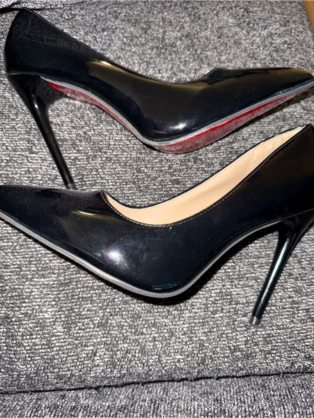 Classic Black Patent Pointed Stiletto Pumps with Red Sole